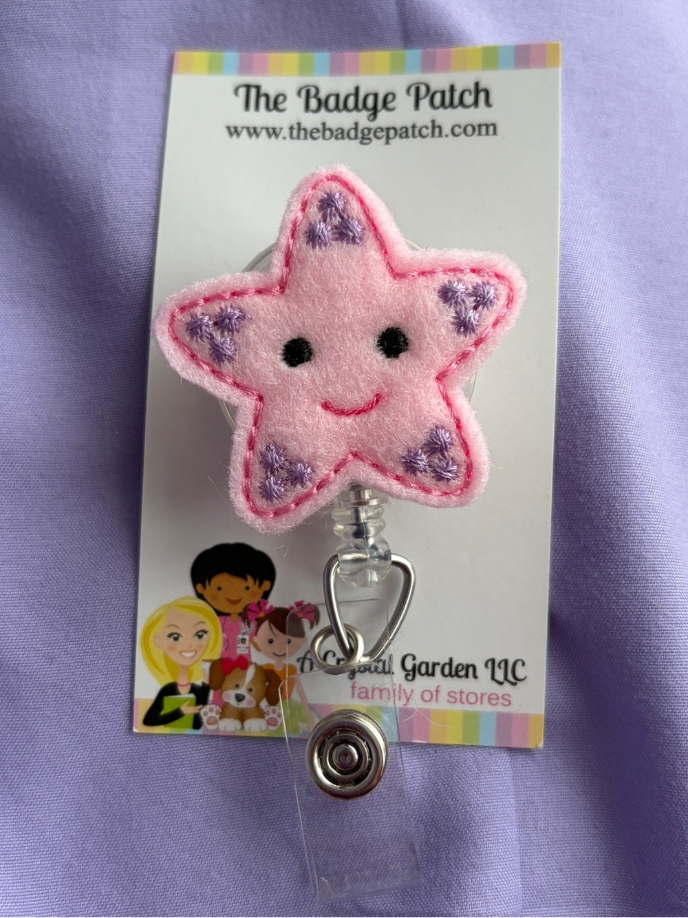 The Badge Patch: Starfish Badge Reel, Retractable, Belt Clip, Color: Pink
